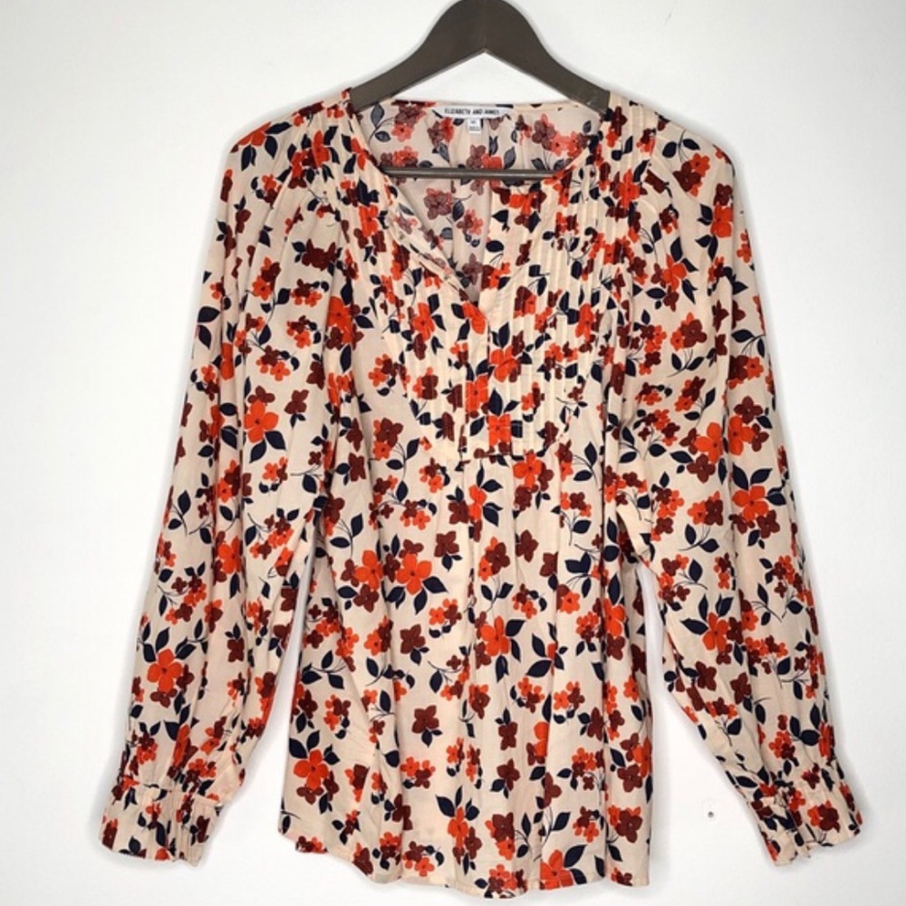 Elizabeth and James Floral Print Long Sleeve Pleated Front Blouse - Picture 11 of 11